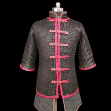 XXL Chainmail Shirt   9 mm Flat Riveted with Washer  Red Leather Trim