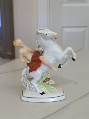 Porcelain Figurine Woman Nude Rider S Horse Fasold & stauch Vtg Art Nouveau
