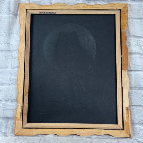 Lot Of 2 Vtg Black Velvet Wolf Paintings Framed Wolves Forrest Full Moon 22x18 - Picture 5 of 9