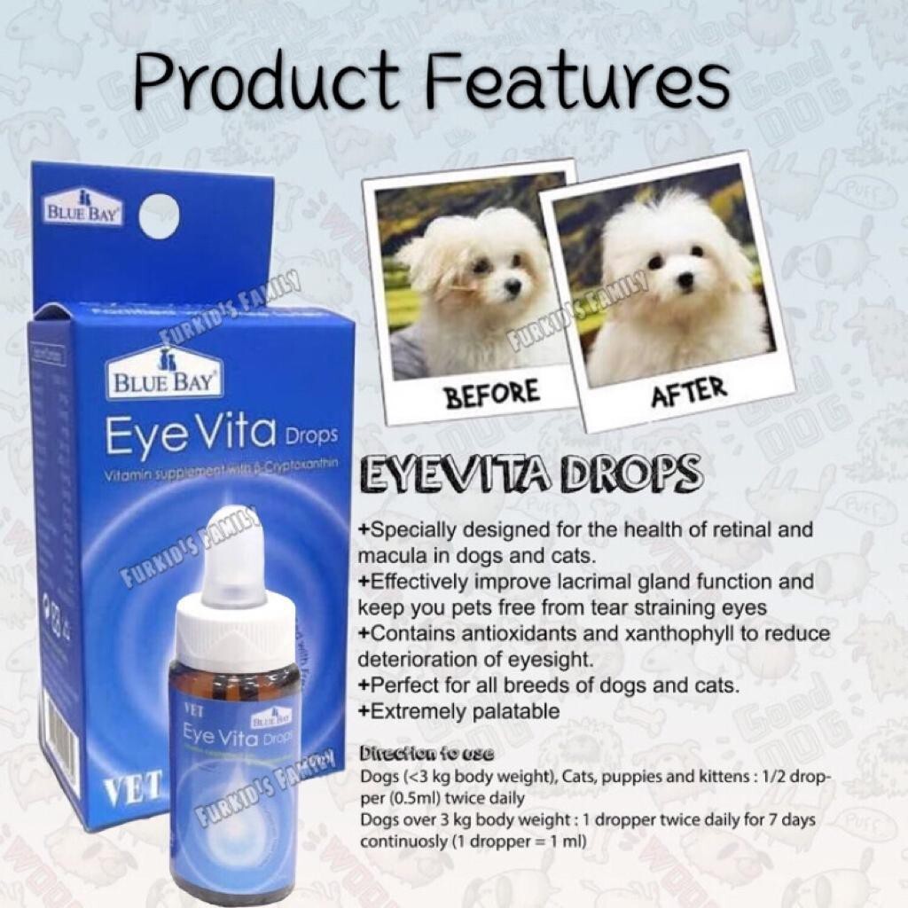 6x 20ml BLUE BAY Eye Vita (VET) Drops for Cats & Dogs Tears Stain