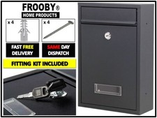 BLACK LARGE LETTER BOX MAIL BOX WALL MOUNTED POST BOX LOCKABLE WITH KEY NEW 49-2