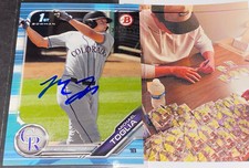 Michael Toglia Rockies Auto Signed 2019 1st Bowman Sky Blue Base .