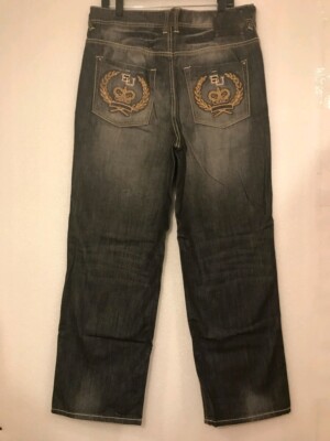 Vintage/Y2K Ecko Unltd Baggy Fit Jeans, Black w/ Brown Crowns + EU - Size: 36