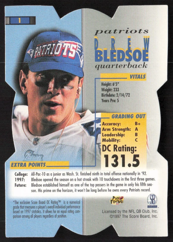 1998 Pro Line DC III #1 Drew Bledsoe Die Cut - Image 2 of 2