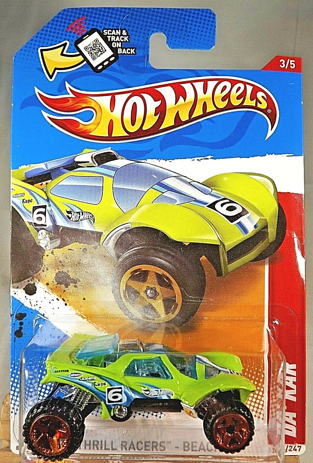2012 Hot Wheels #208 Thrill Racers-Beach 3/5 DA'KAR Green w/Gold ORUT5 Spokes