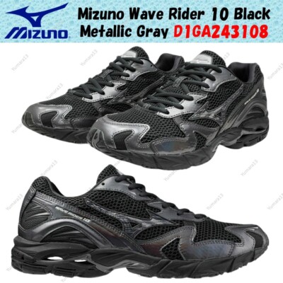 Mizuno Wave Rider 10 Black Metallic Gray D1GA243108 Men's Size