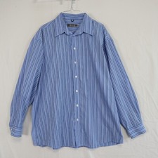 Kenneth Cole Reaction Shirt Mens XL 17.5 34/35 Button Blue Striped Long Sleeve