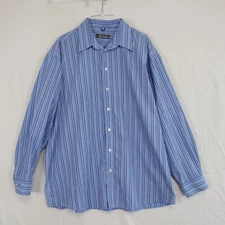 Kenneth Cole Reaction Shirt Mens XL 17.5 34/35 Button Blue Striped Long Sleeve