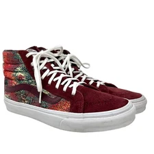 Vans Old Skool Sk8-Hi Italian Weave Red Suede Fabric High Top Men 67.5 / 8 Wom