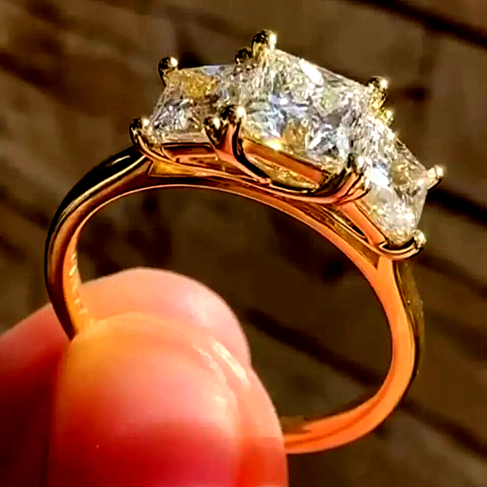 Three-Stone Engagement Ring Princess Cut Lab Created Diamond 14K