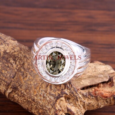 Natural Smoky Quartz Gemstone with 925 Sterling Silver Ring for Men's #5357