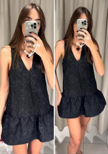 NWT H&M Jacquard-weave Balloon Mini Dress 1256693001 Black Sz S M L XL XXL