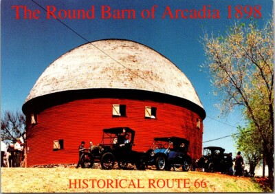 Round Barn Arcadia Route 66 Old 1920's Cars Oklahoma c1990 Postcard
