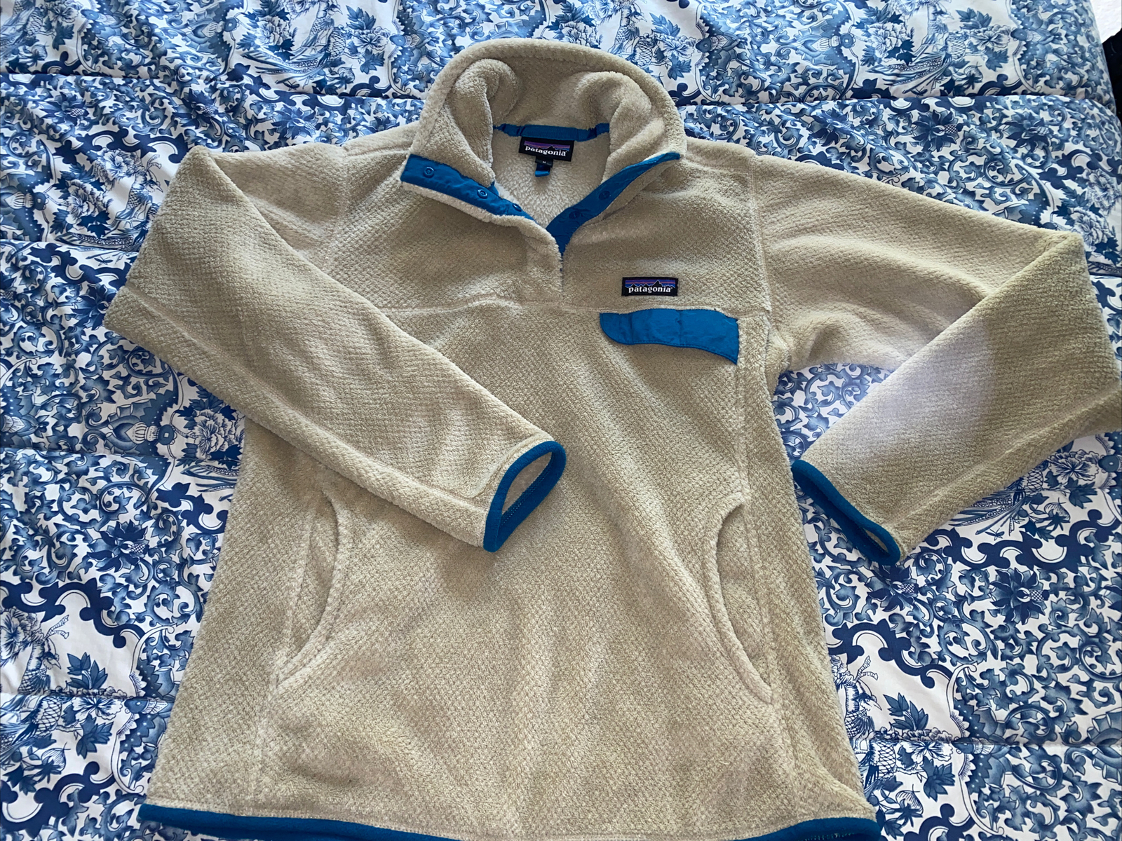 Button Fleece Jacket Oatmeal /Teal 
