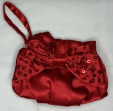 Build-A-Bear Red Satin/Silk Purse Handbag Wristlet Sequin Bow Clothes Accessory