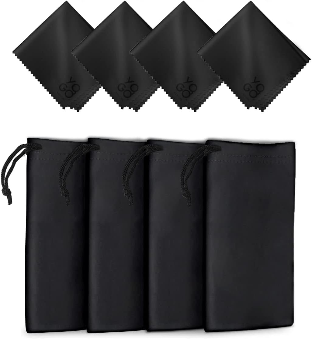 Microfiber Glasses Pouch N Cloth 4 Set Protect Eyewear Smudges Dirt Ultra-Soft L