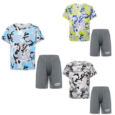 Boy 2Pcs Camouflage Print Outfits Basketball Football Athletic Shirts Shorts Set