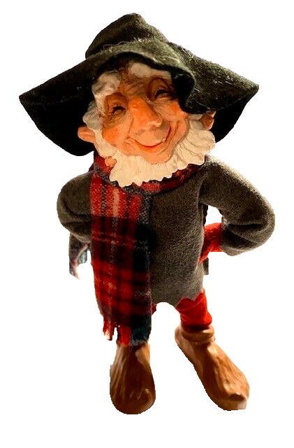 Simpich Character Doll Elf "Zach" -Gray Jacket/Red Plaid Scarf Handmade in U.S.