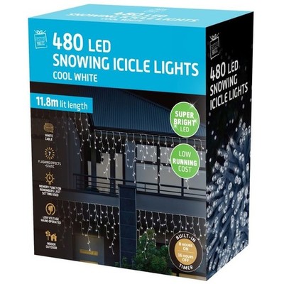 Festliche magische LED Schnee Eiszapfen Lichter 480 kaltweiß