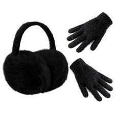FSTEOE Winter Ear Muffs Women Warm Earmuff Girls Ear Warmers Soft A-black Set