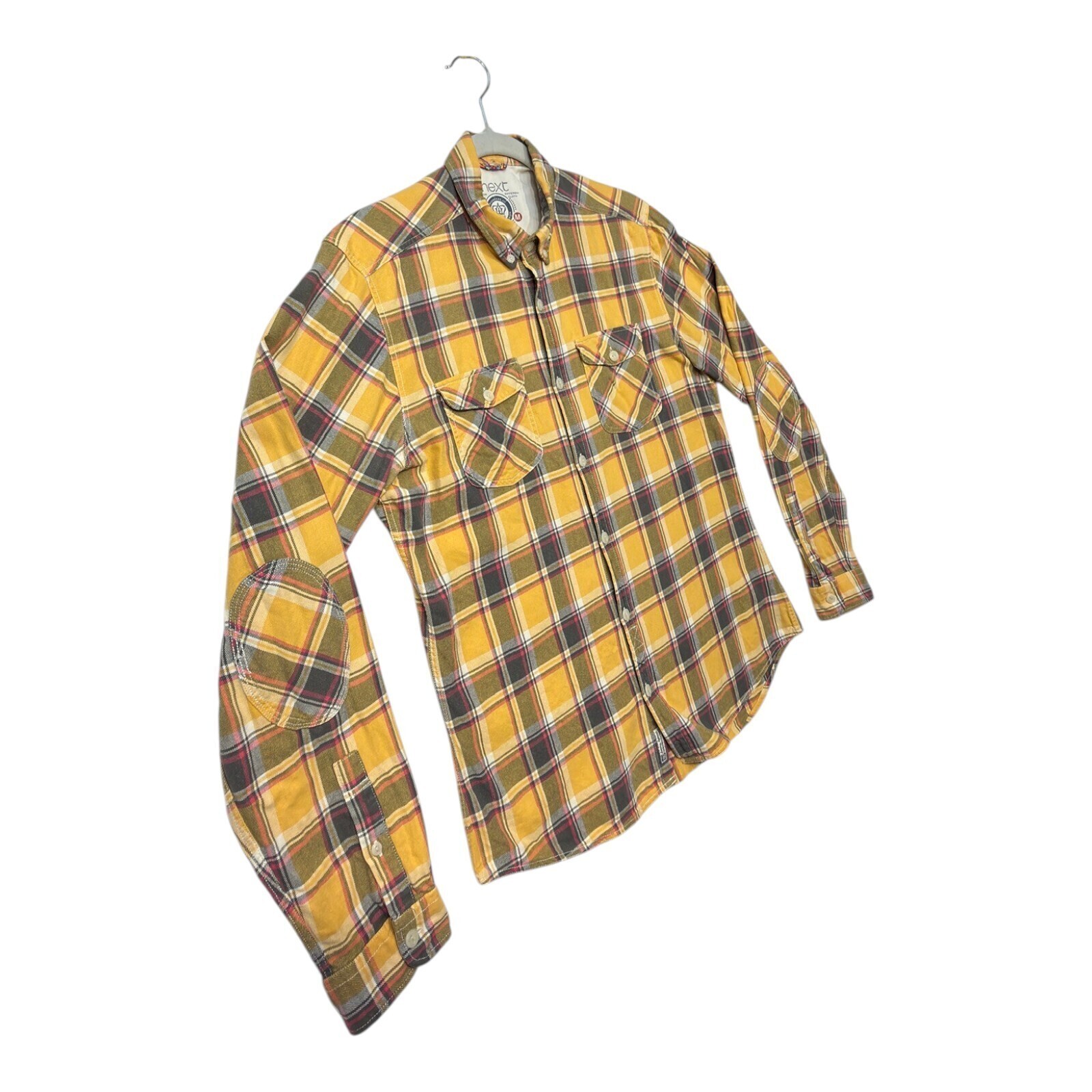 Next Shirt Men's Uk Size M Yellow Plaid Double Pocket Long Sleeve Button Down image 8
