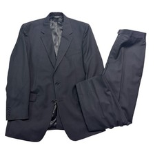 Jos A Bank 44L 38x32 Navy Blue Pinstripe 2pc Pant Suit Wool Flat Front Classic