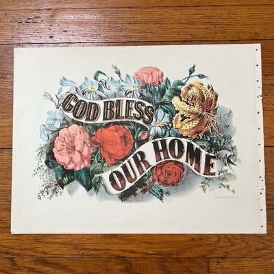 VTG Currier &Ives GOD BLESS OUR HOME - GOD BLESS OUR SCHOOL 1952 Book Art Print