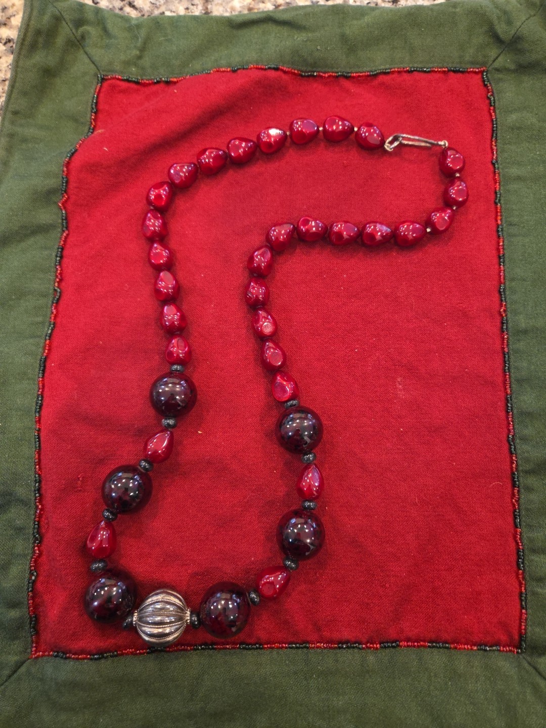 Red Tones Silver Statement Necklace - image 2