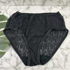 Warners Womens Vintage 90s High Rise Lace Panty Size 7 Black Sheer Floral 59172x