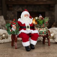 Weihnachtsmann Sitzend Auf Bank Santa 28Cm Dekofigur Rot Traditionell Sack Kranz