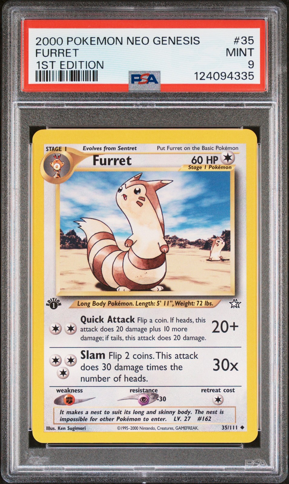 2000 POKEMON NEO GENESIS 1ST EDITION #35 FURRET PSA 9