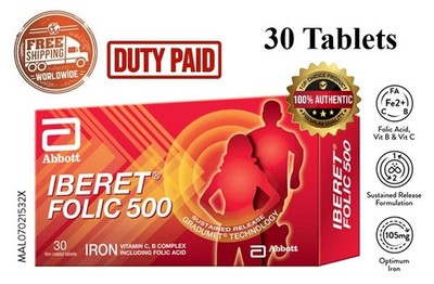 Abbott Iberet Folic 500 Film Coated (30 Tablet) Folic Acid Vitamin C & B Complex