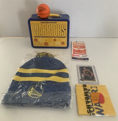 GS Warriors Kids Lot   Lunch Box, Beanie, Steph Curry Card, Ticket & Basketball