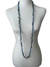 Vintage Czech Glass Necklace Blue Green Teardrop Beads Long Strand 46