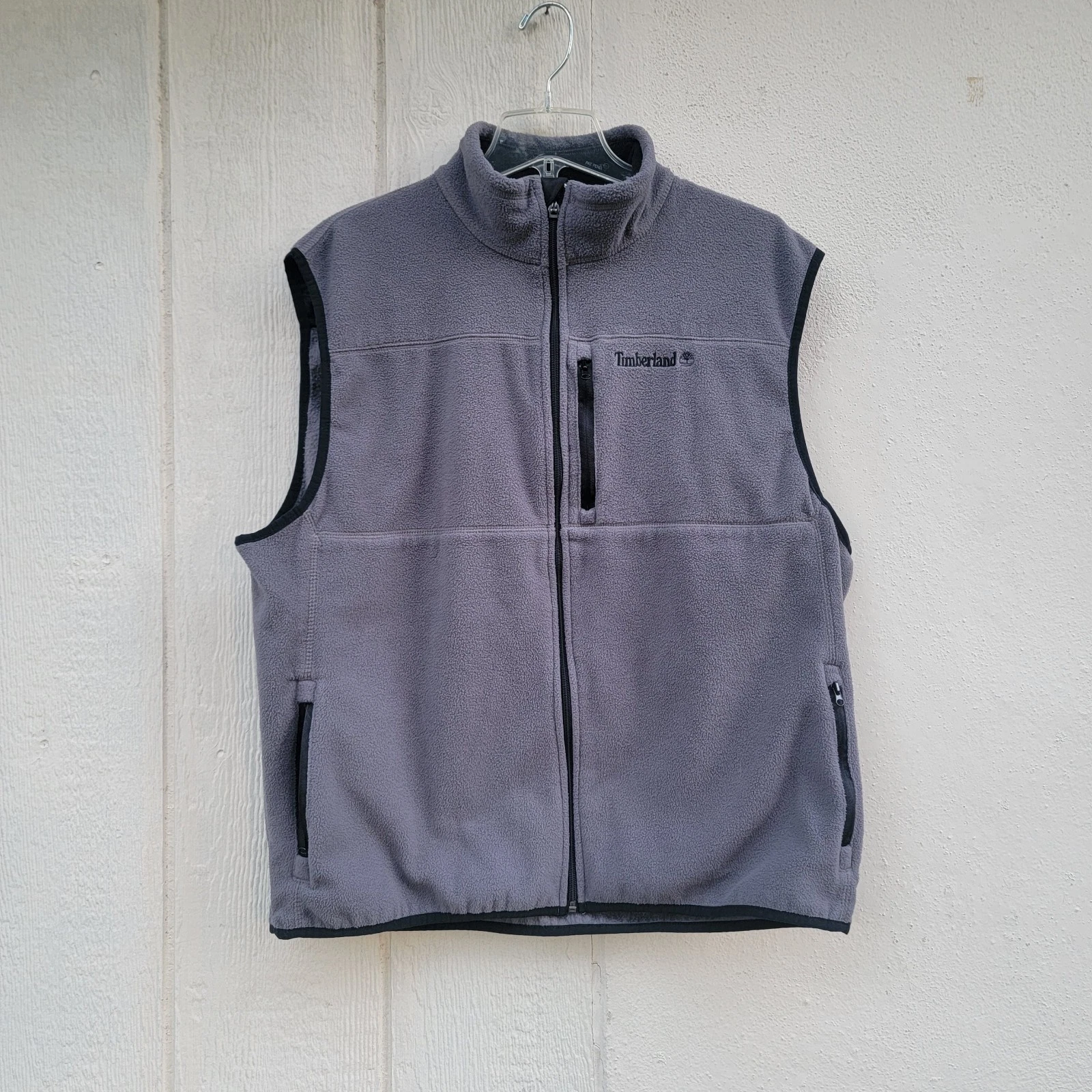 Timberland Men Gray Vest Jacket Full Zip Pockets Fleece Outdoors Size XL