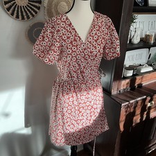 MADEWELL Daisy Mini Wrap Dress Womens S Red Daisy Flower Russet S L  V-Neck Boho
