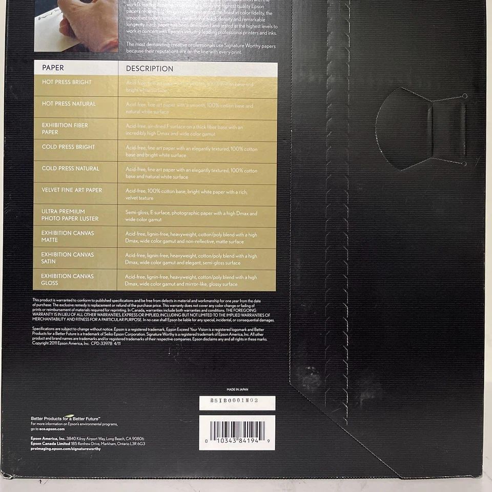 EPSON Velvet Fine Art Paper (S041637, Textured Matte, 13"x19") - Image 3 of 4