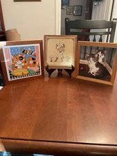 Three Vintage Wood Framed Tile Trivets/Wall Decor Cats Falconer