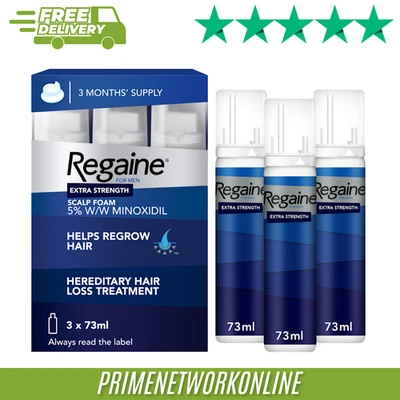 Regaine for Men Extra Strength Scalp Foam 5% w/w – Triple Pack (3 x 73ml) ⭐⭐⭐⭐⭐