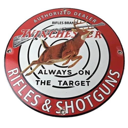 Vintage Winchester Sign - Rifles & Shotguns Firearms Gas Pump Porcelain Sign