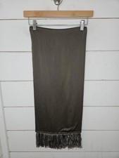 Vintage 80s/90s Anne Klein II Olive Green silk scarf w/ tassles Approx 50"x11.5"