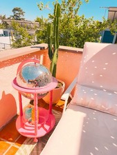 Glam Globes: FACTORY SECONDS Disco Ball Bar Cart, Pink Stand/Silver Tile