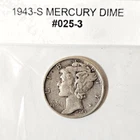 1943-S Mercury US Dime- 10c FV 90% Silver Circulated Collectible Free Shipping