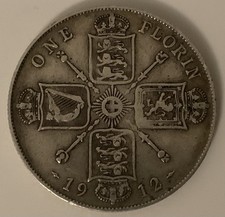 1912 Great Britain George V Silver Florin / Two Shillings, NVF
