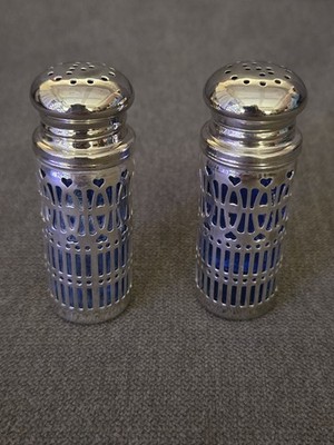 Vintage Silver-plated Salt & Pepper Shaker Set Cobalt Blue Glass UK 