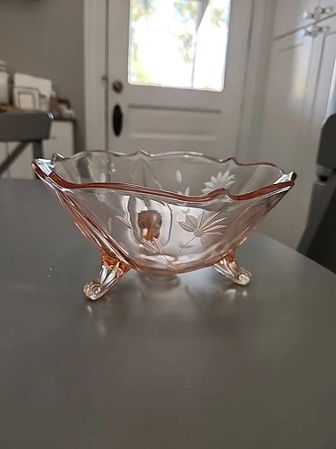 Pink Depression Glass 8" Bowl 3 Toed Jubilee Pattern Lancaster Glass Co. 1930's
