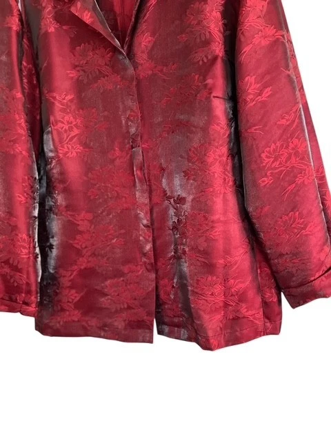 Blusa túnica Chicos 3 US XL mezcla de seda vino profundo brocado floral LS botón delantero Foto 3 de 4