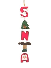Handpainted Festive Christmas SANTA Wooden Sign Hanger Decor 20x3 Inches