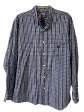 Chaps Men’s Long Sleeve Blue Checked Dress Shirt Sz. XL/TG/EG Button Up Cotton