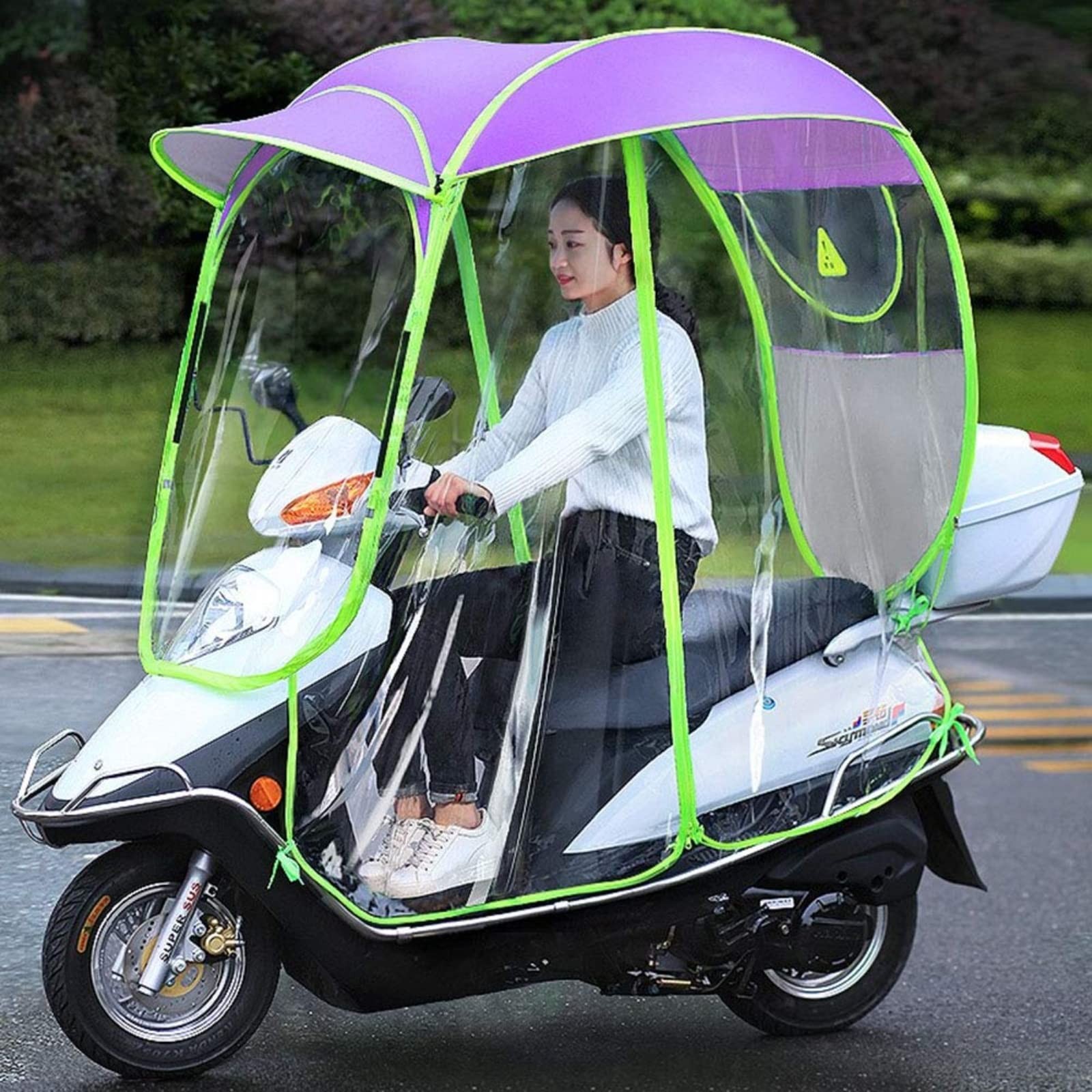 Fully Enclosed Motor Scooter Motorcycle Umbrella Mobility Sun Shade & Purple